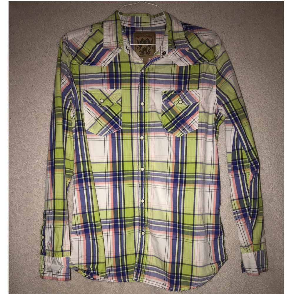 Green/blue/pink/white flannel